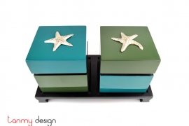 Set of 2 blue/green square boxes 10cm attached with starfish included with stand